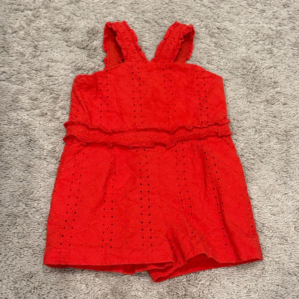 Janie and Jack Red Eyelet Toddler Romper